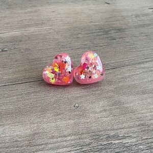 Pink Glitter Heart Stud Earrings